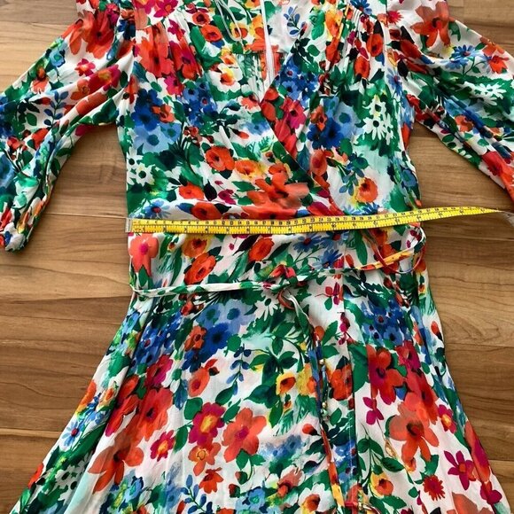 Calvin Klein 3/4 Sleeve V-Neck Colorful Floral Faux Wrap Dress Size 4 - Picture 13 of 16